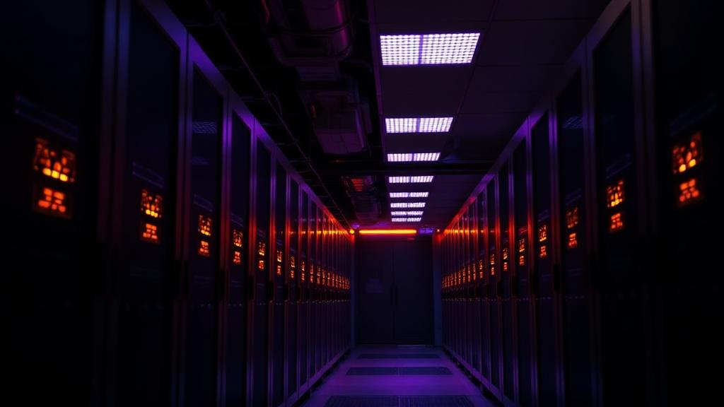 Enterprise data center corridor lined with server racks